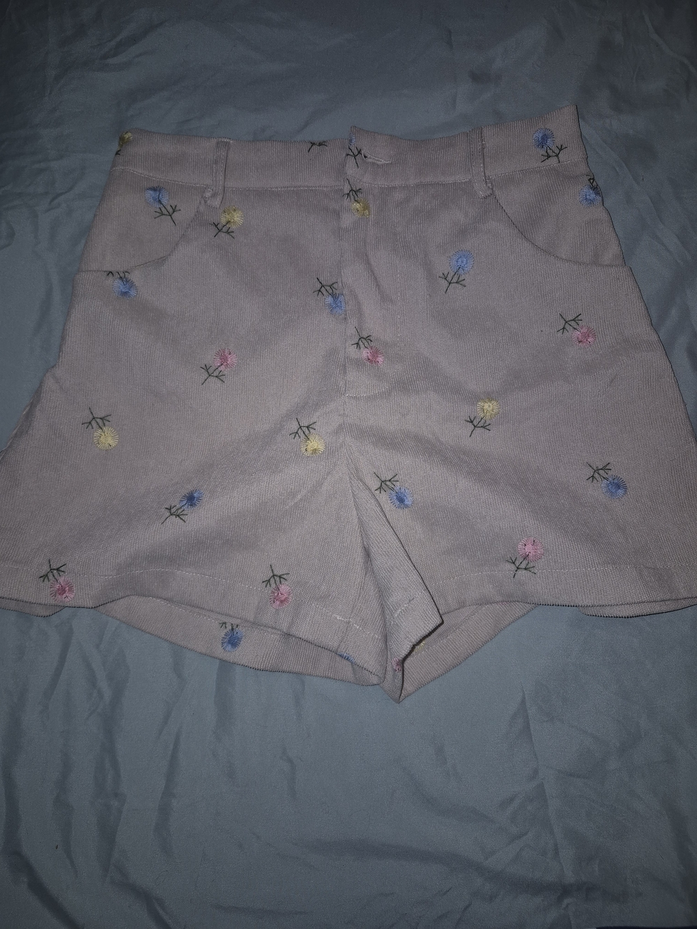 "Sale"  SHEIN Tan And Pink Embroidered Floral High-Waist Women’s Shorts